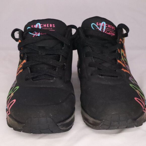 Skechers Black Rainbow Sneakers Women's Size 9 Hearts Love Multicolor - Picture 5 of 11